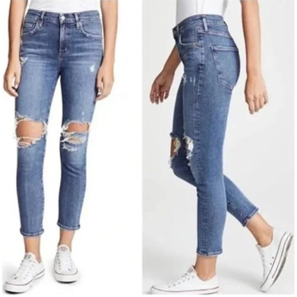 AGOLDE Sophie High Rise Skinny Crop in "Spite" Distressed Denim Women's Size 29